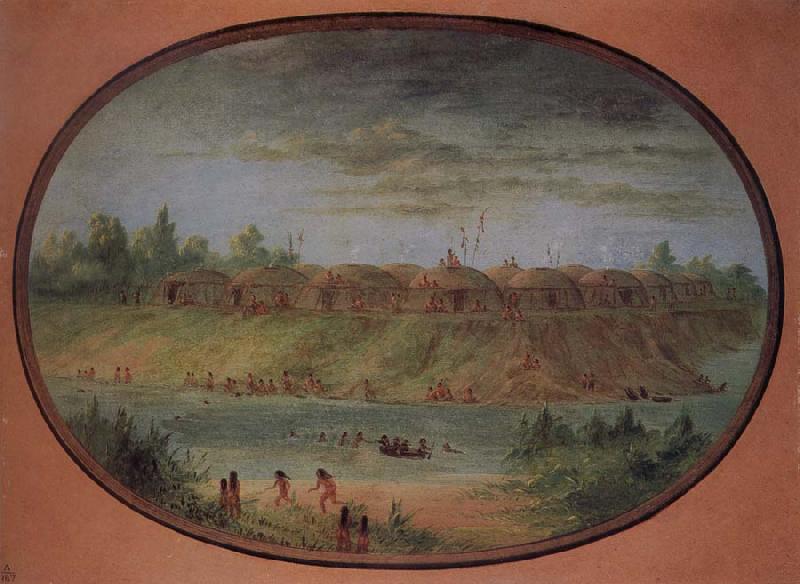 George Catlin Minnetarree Village Seen Miles above the Mandans on the Bank of the Knife River